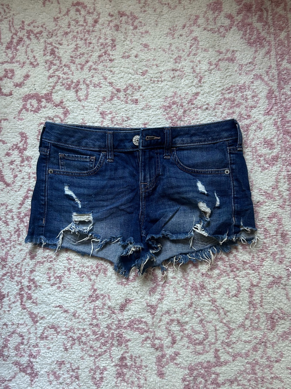 Dark Blue Distressed Low Rise Denim Short Shorts